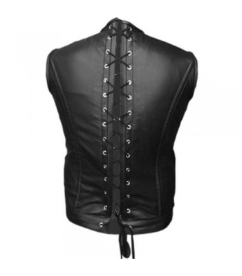 Mens Sheep Skin Real Leather Vest Steel Boned Victorian Style Corset Gothic Steampunk Vest 